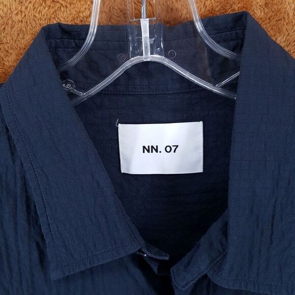 NN07 Shirt Mens XXL Navy Button Up Seersucker Short Sleeve FREDDY $210 - Picture 3 of 10